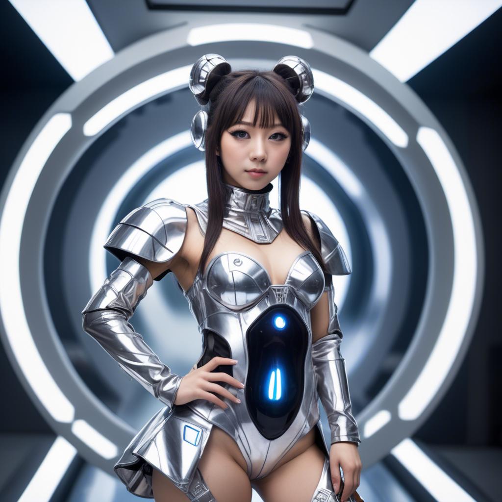 A stunning image of japanese idol in a futuristic outfit.