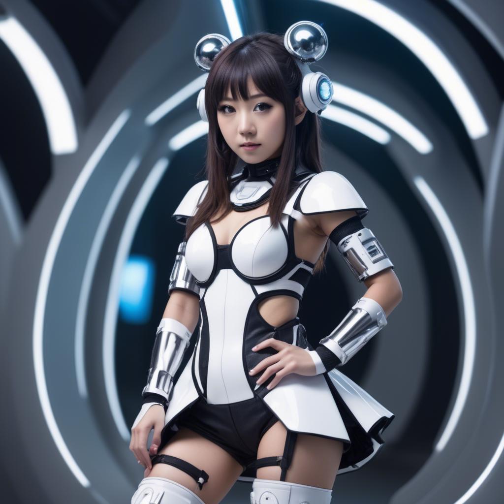 A stunning image of japanese idol in a futuristic outfit.