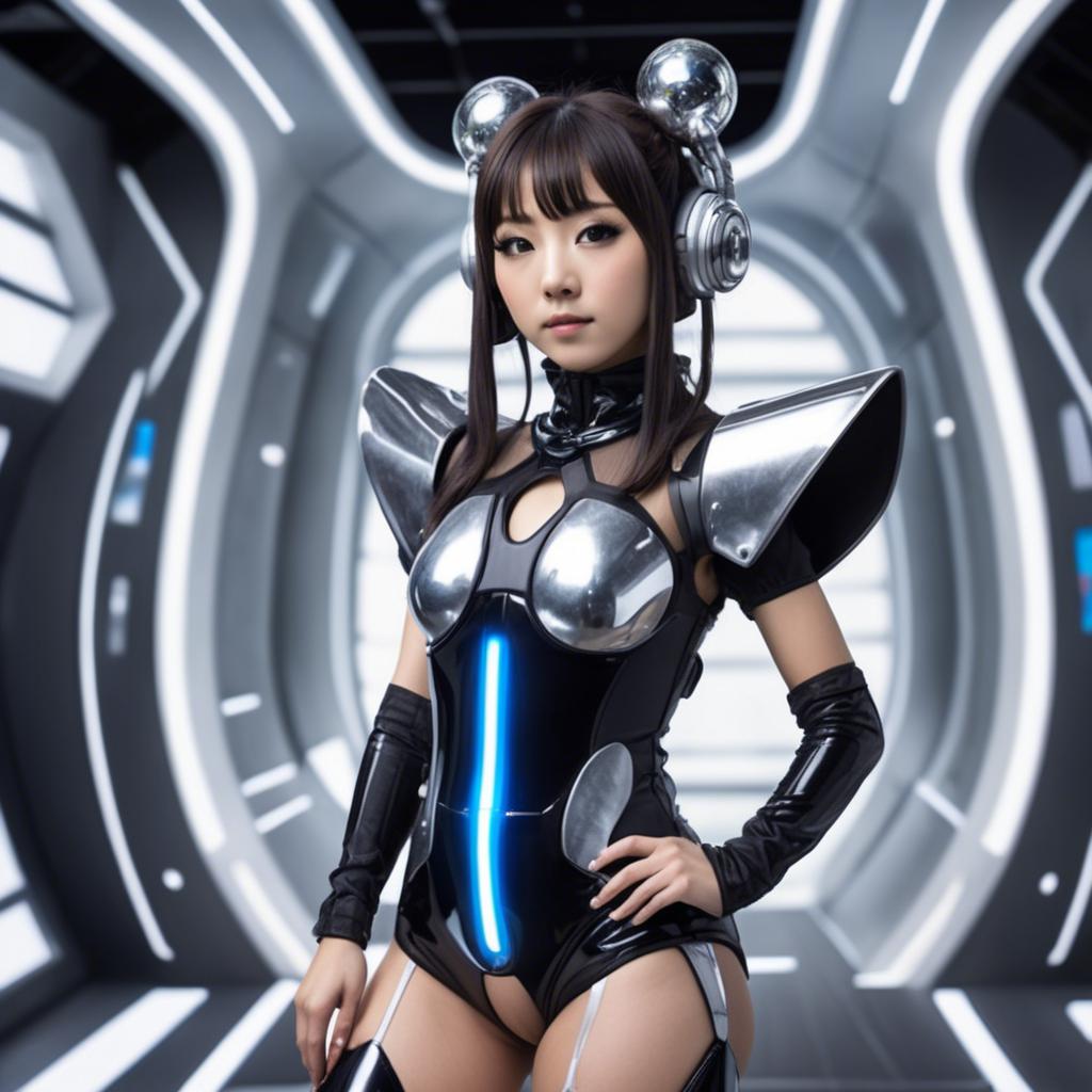 A stunning image of japanese idol in a futuristic outfit.