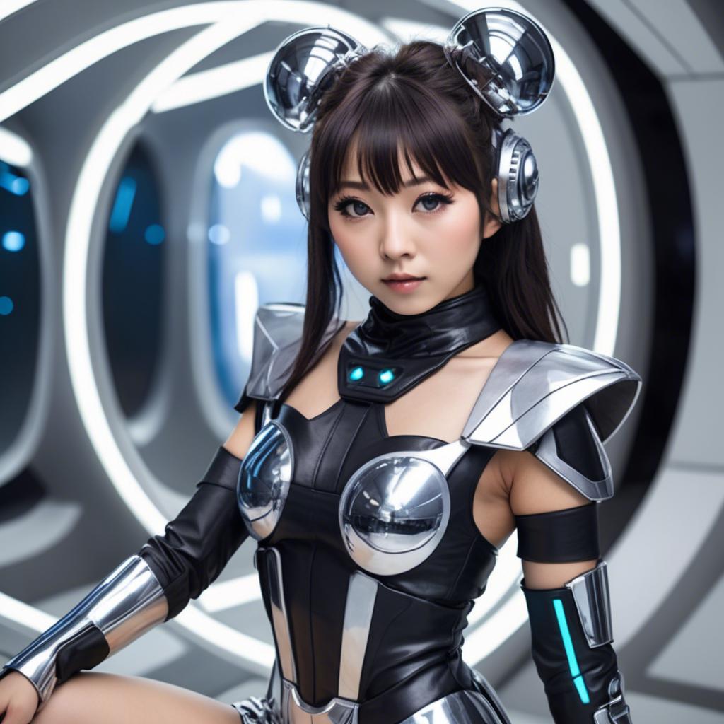 A stunning image of japanese idol in a futuristic outfit.