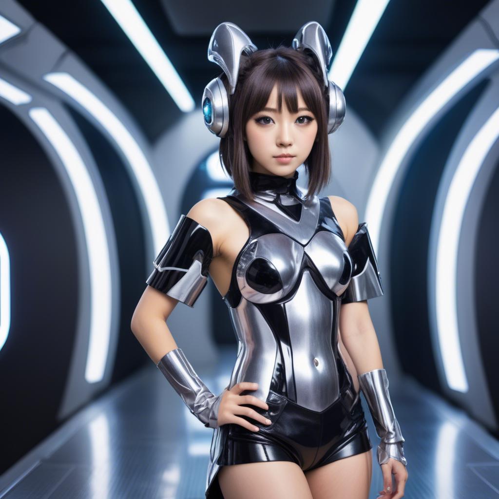 A stunning image of japanese idol in a futuristic outfit.