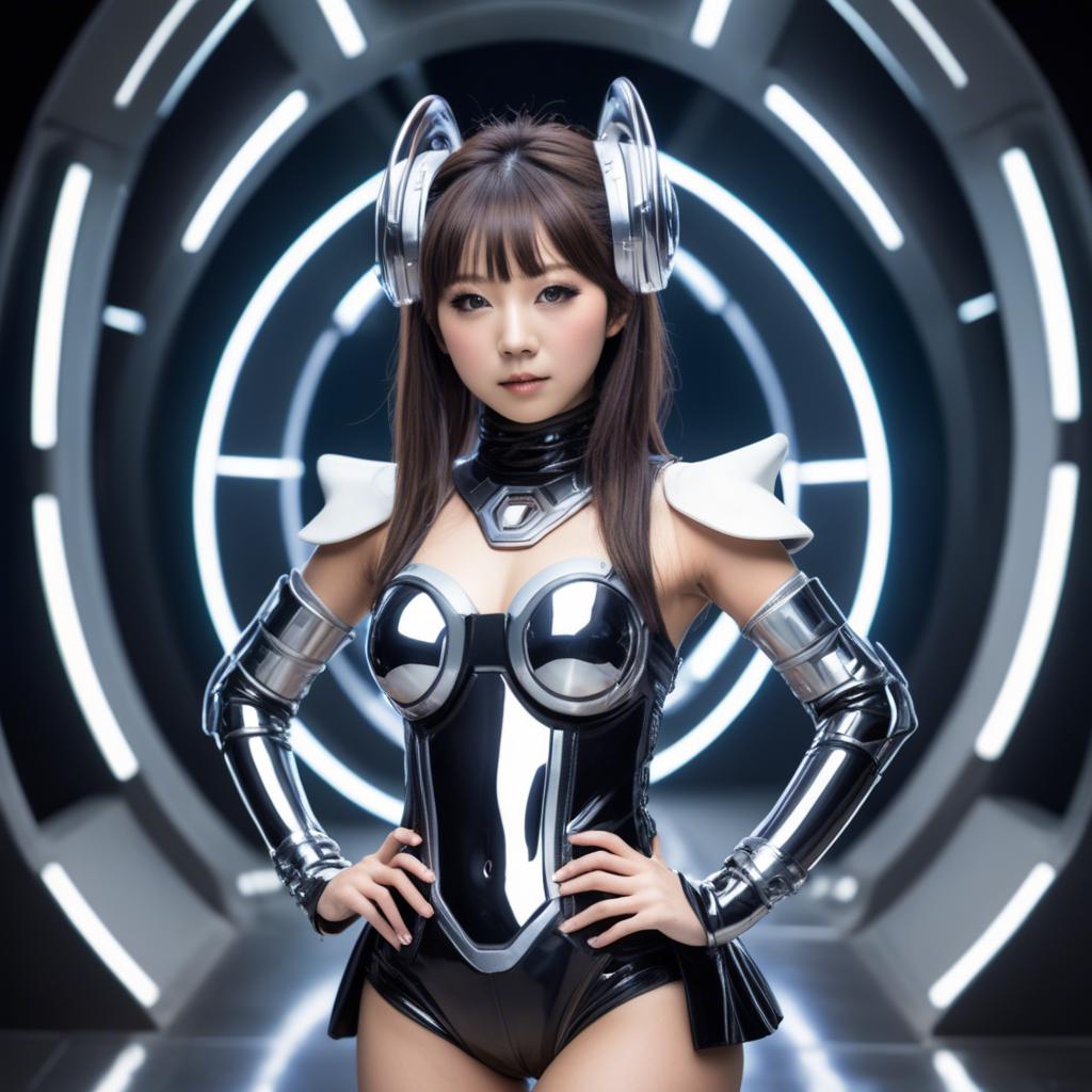 A stunning image of japanese idol in a futuristic outfit.