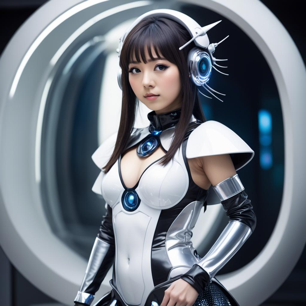 A stunning image of japanese idol in a futuristic outfit.