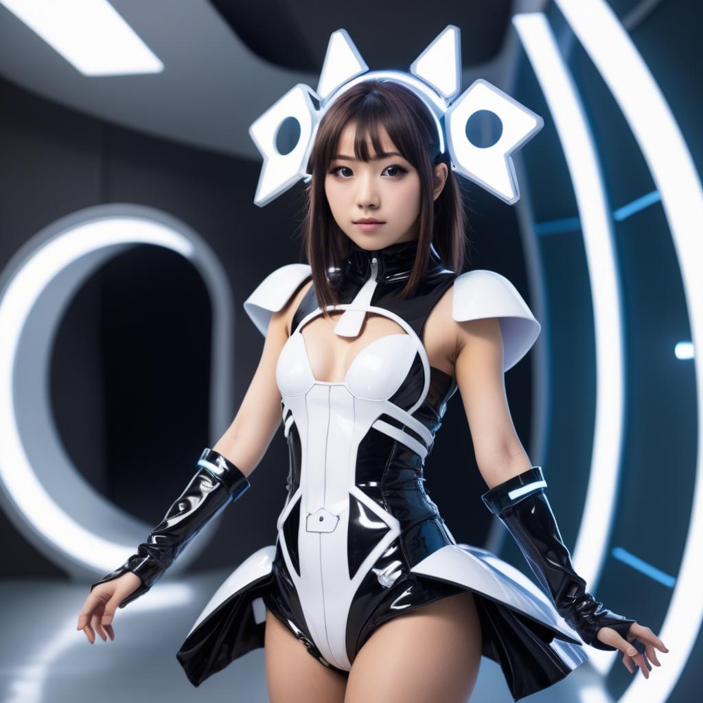 A stunning image of japanese idol in a futuristic outfit.