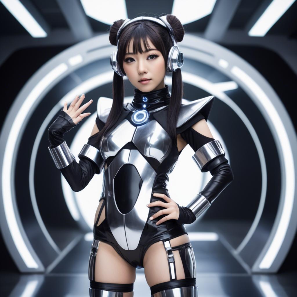 A stunning image of japanese idol in a futuristic outfit.