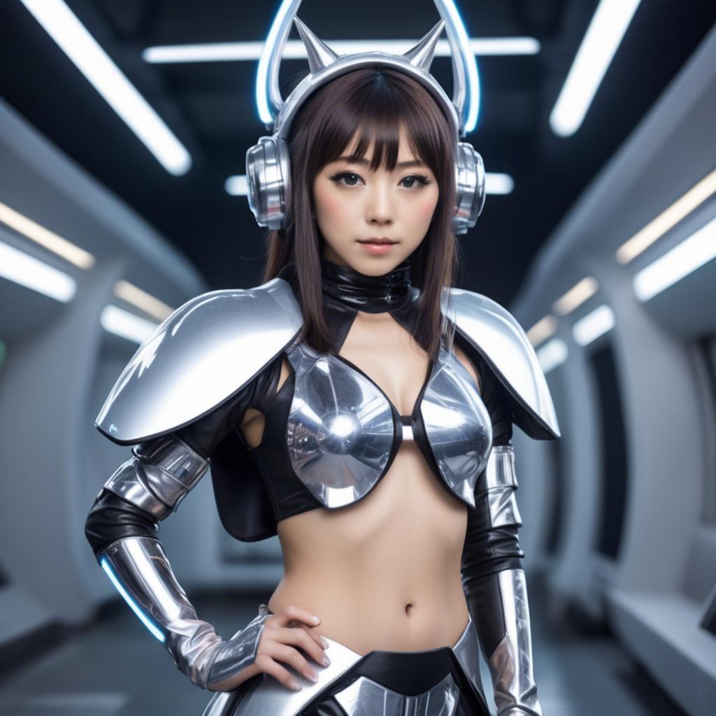 A stunning image of japanese idol in a futuristic outfit.