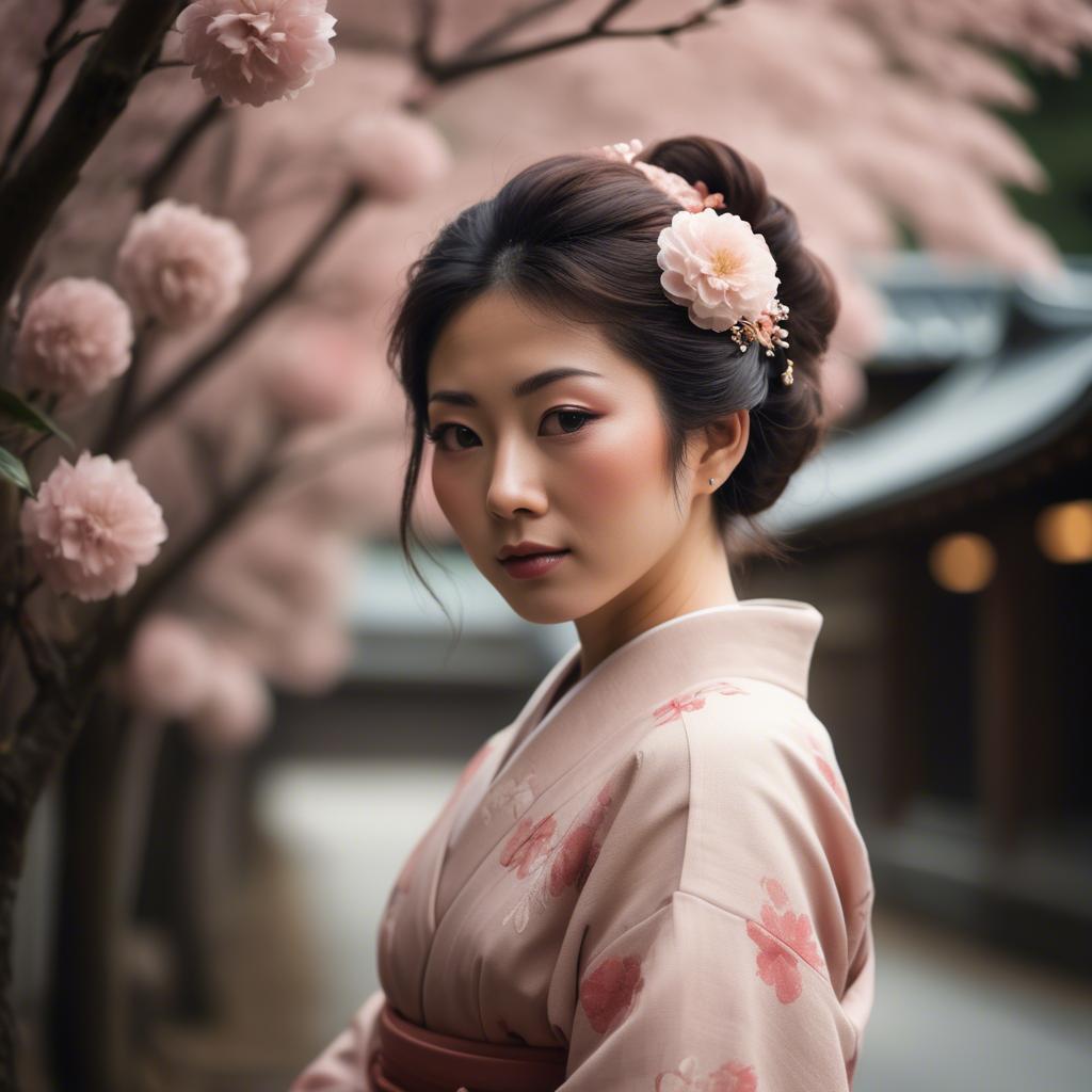 A stunning image of japanese woman in romantic tones.