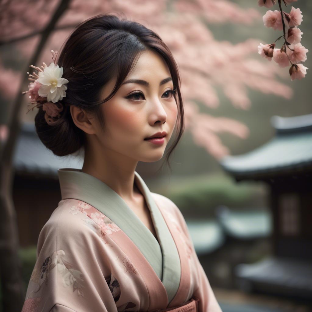 A stunning image of japanese woman in romantic tones.