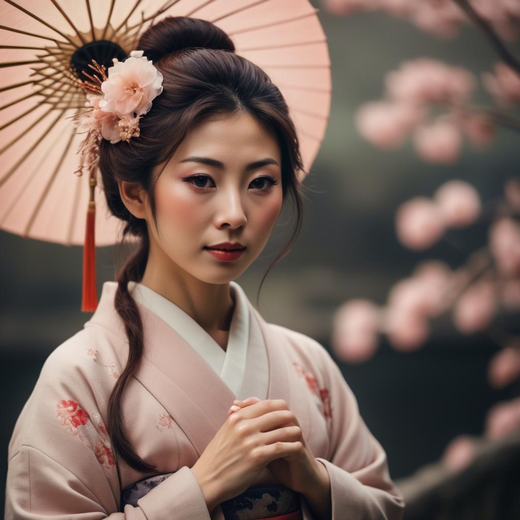 A stunning image of japanese woman in romantic tones.