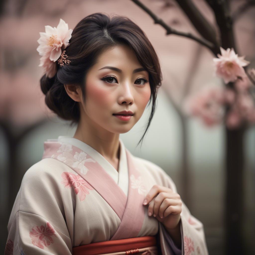 A stunning image of japanese woman in romantic tones.