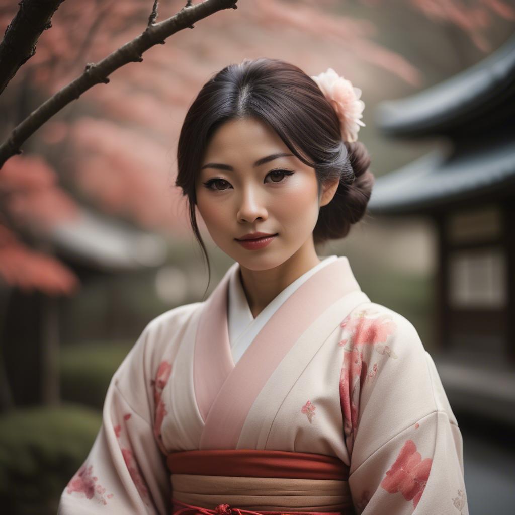 A stunning image of japanese woman in romantic tones.