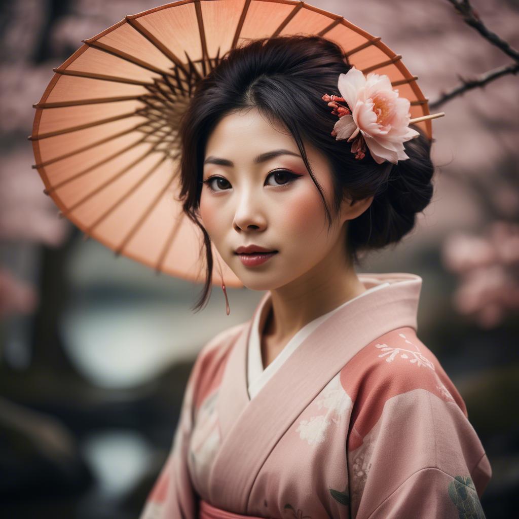 A stunning image of japanese woman in romantic tones.
