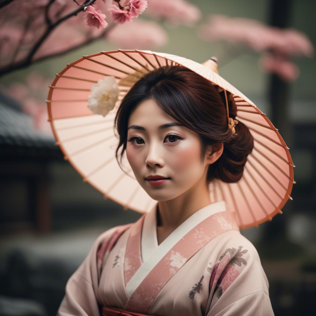 A stunning image of japanese woman in romantic tones.