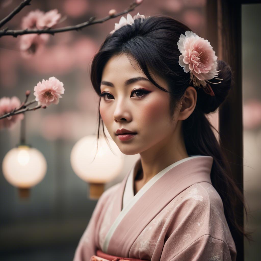 A stunning image of japanese woman in romantic tones.