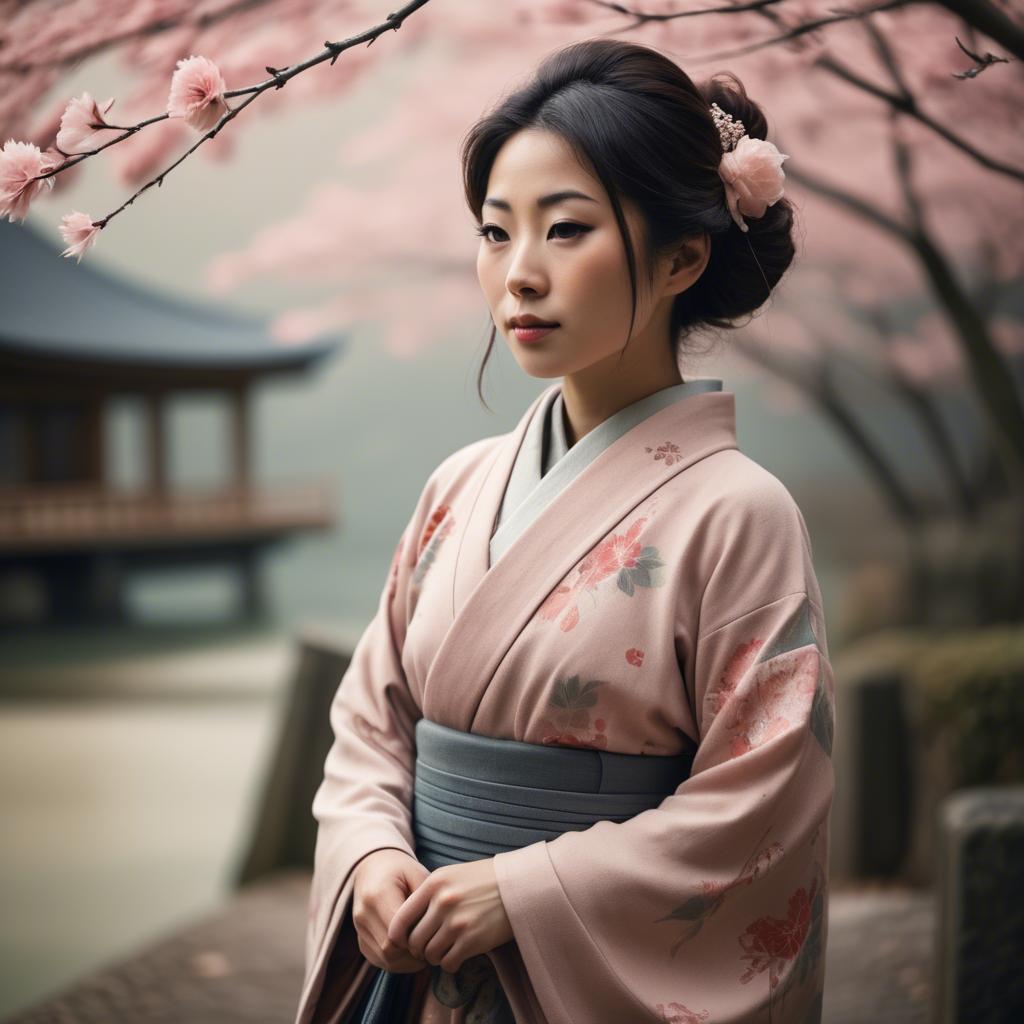 A stunning image of japanese woman in romantic tones.