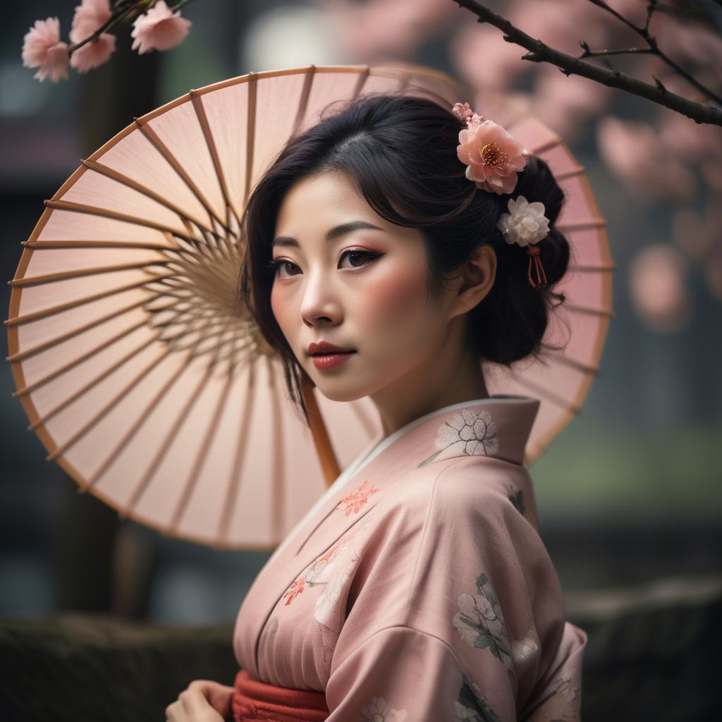 A stunning image of japanese woman in romantic tones.