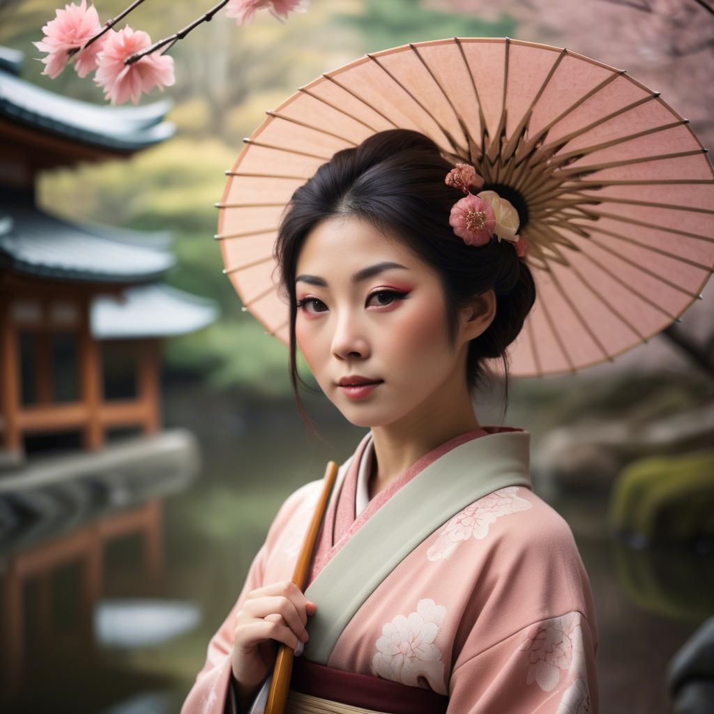 A stunning image of japanese woman in romantic tones.