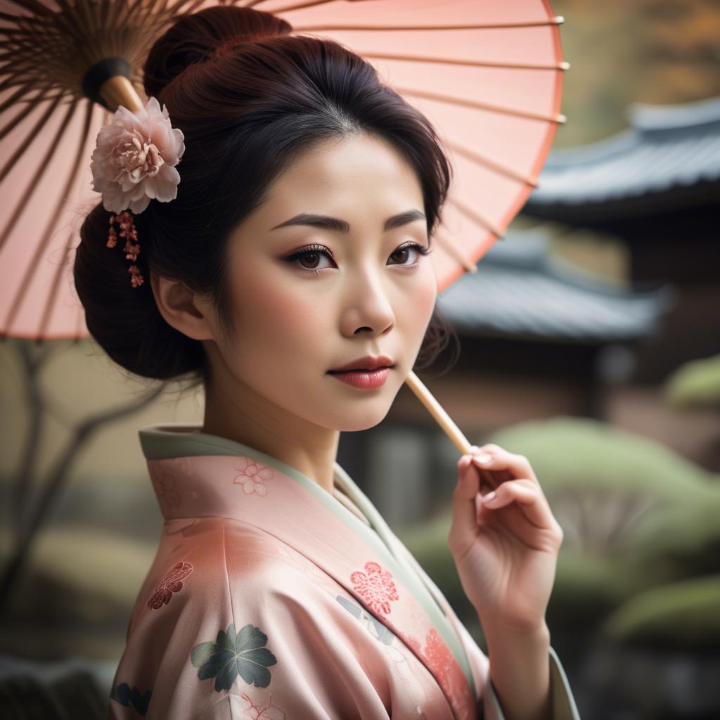 A stunning image of japanese woman in romantic tones.