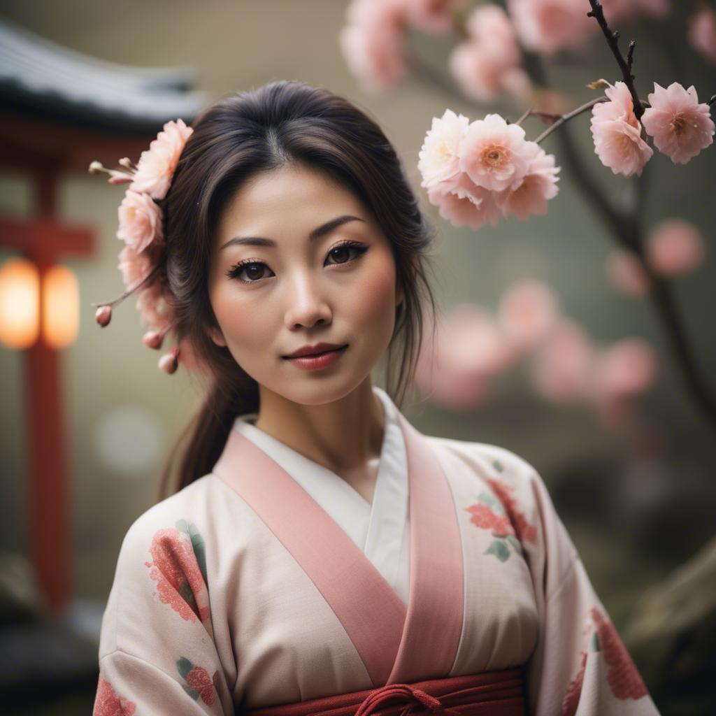 A stunning image of japanese woman in romantic tones.