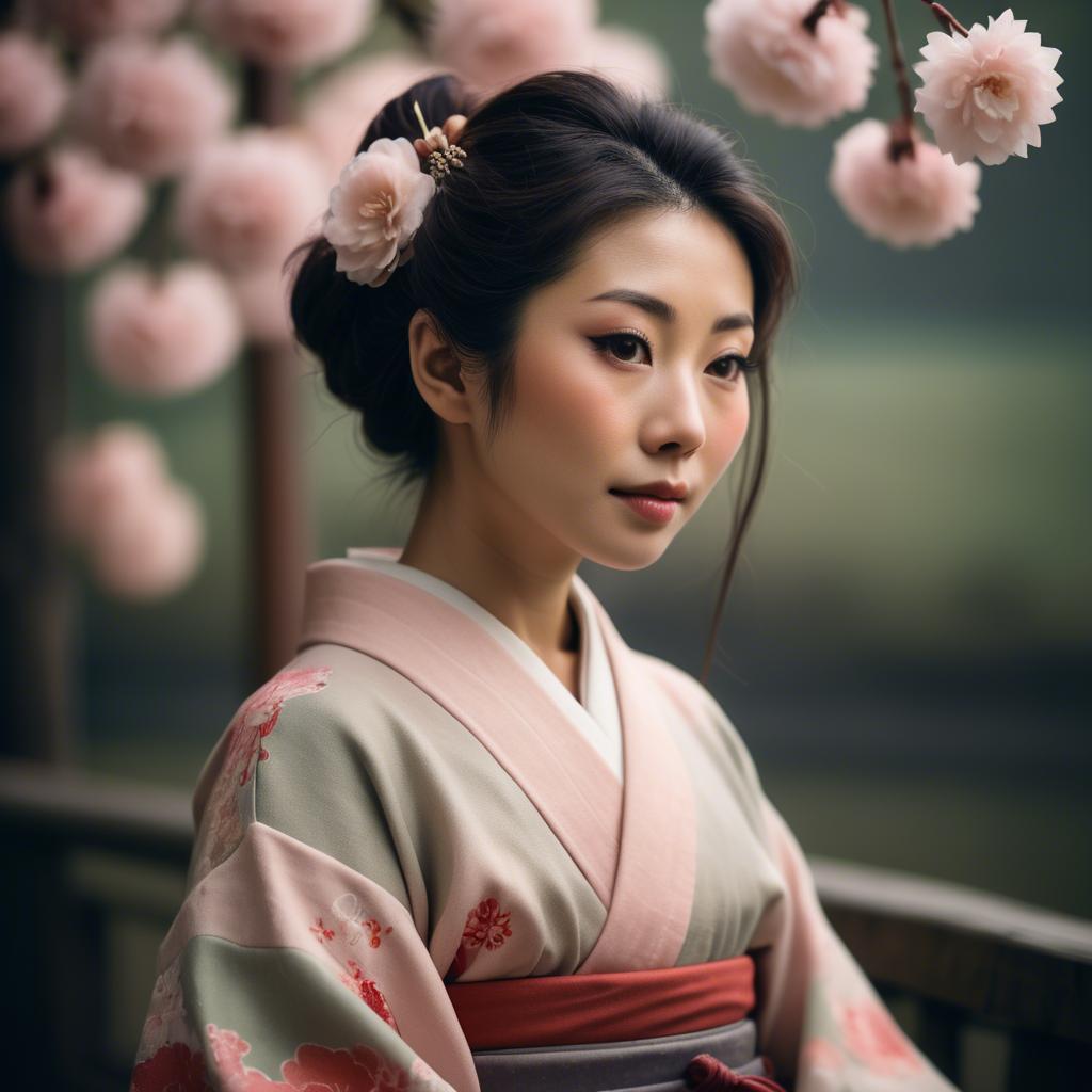 A stunning image of japanese woman in romantic tones.