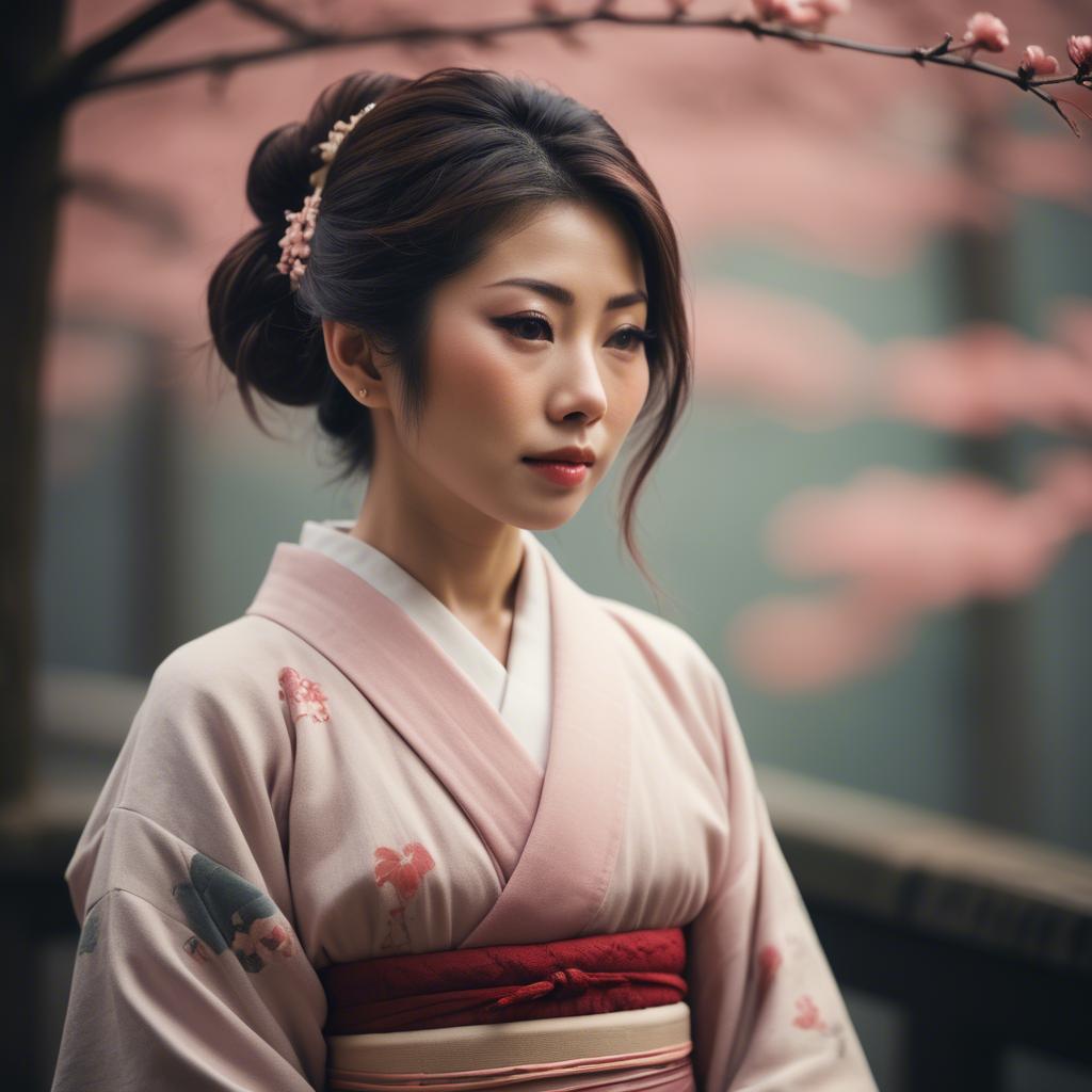 A stunning image of japanese woman in romantic tones.