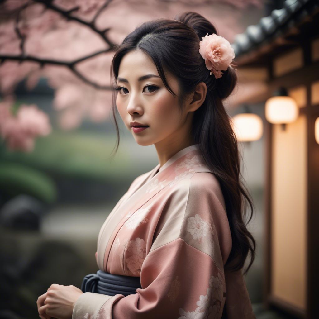 A stunning image of japanese woman in romantic tones.