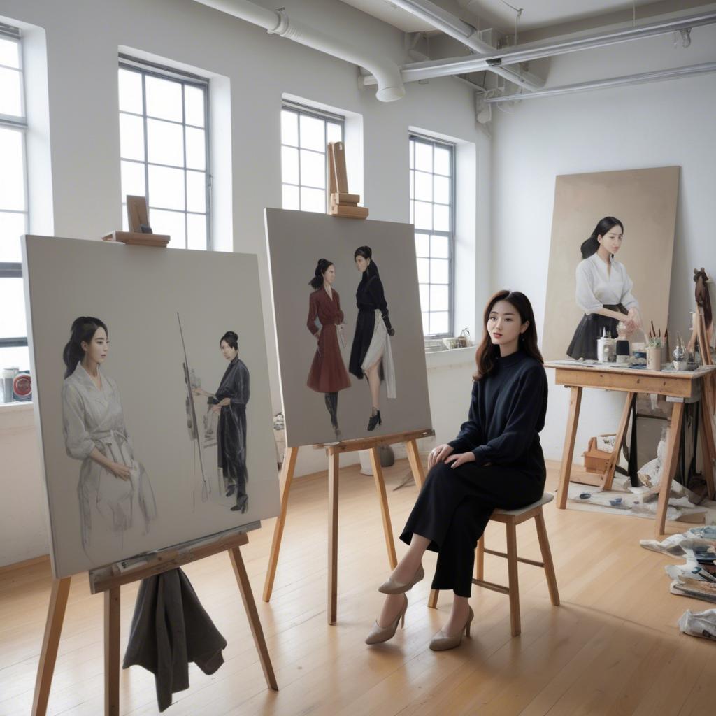 A stunning image of korean artist in a chic studio.