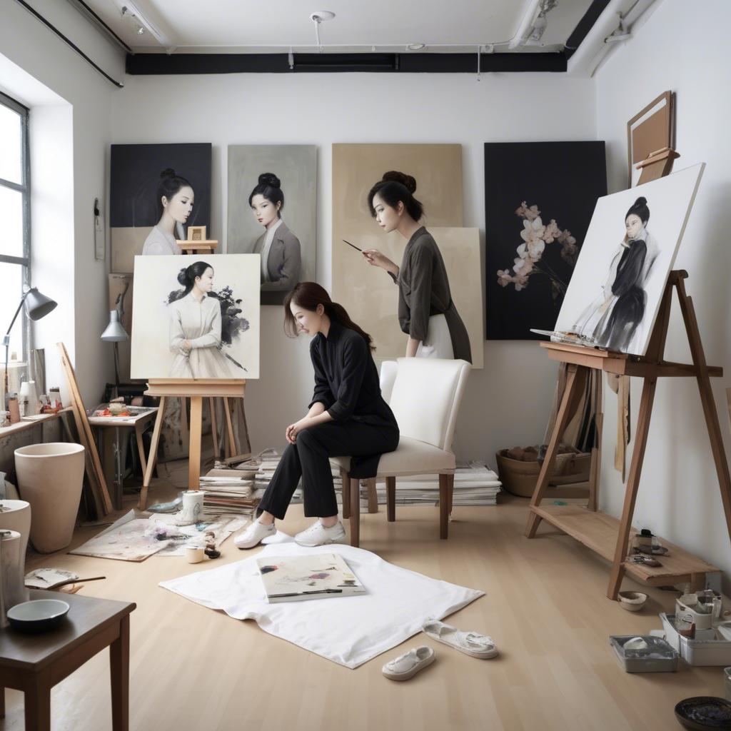 A stunning image of korean artist in a chic studio.