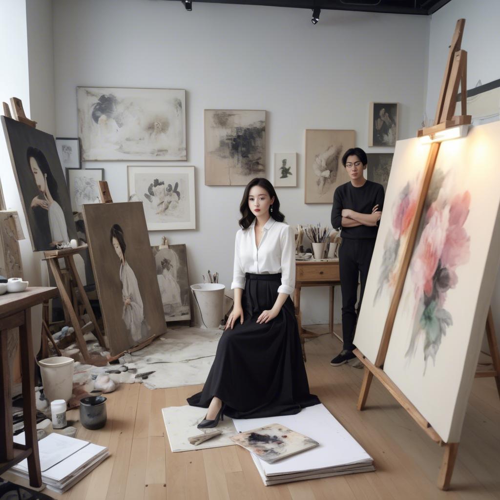 A stunning image of korean artist in a chic studio.