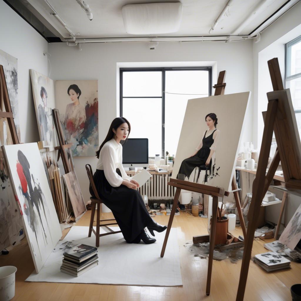 A stunning image of korean artist in a chic studio.