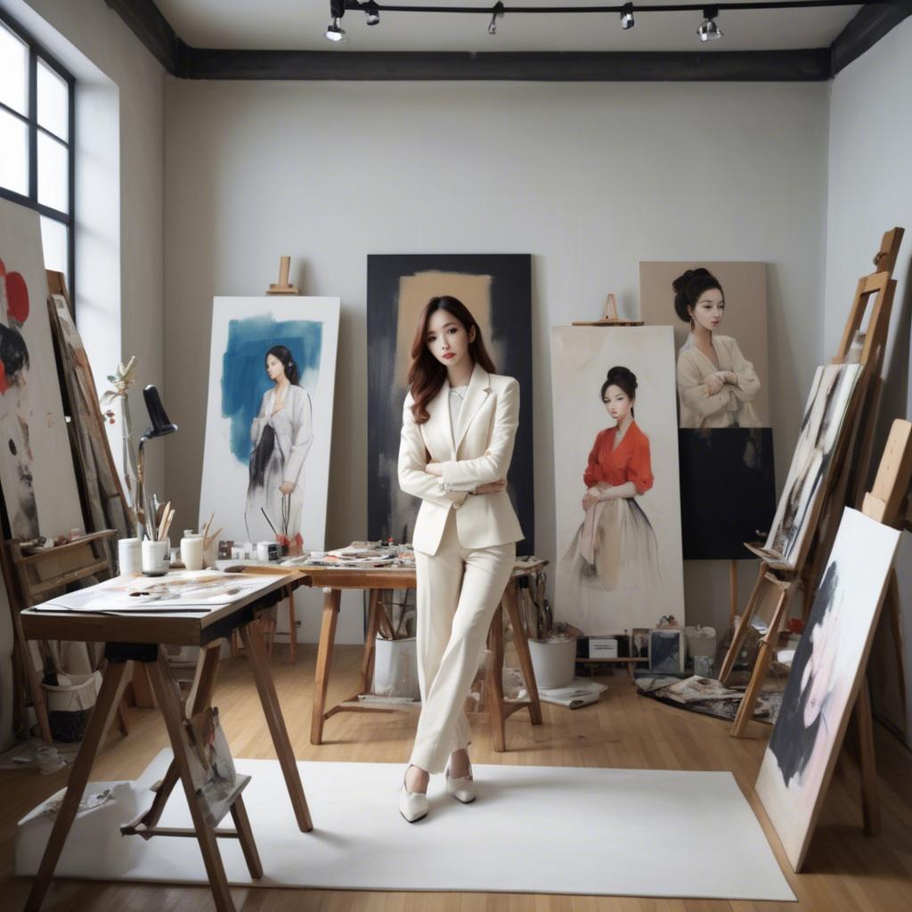 A stunning image of korean artist in a chic studio.