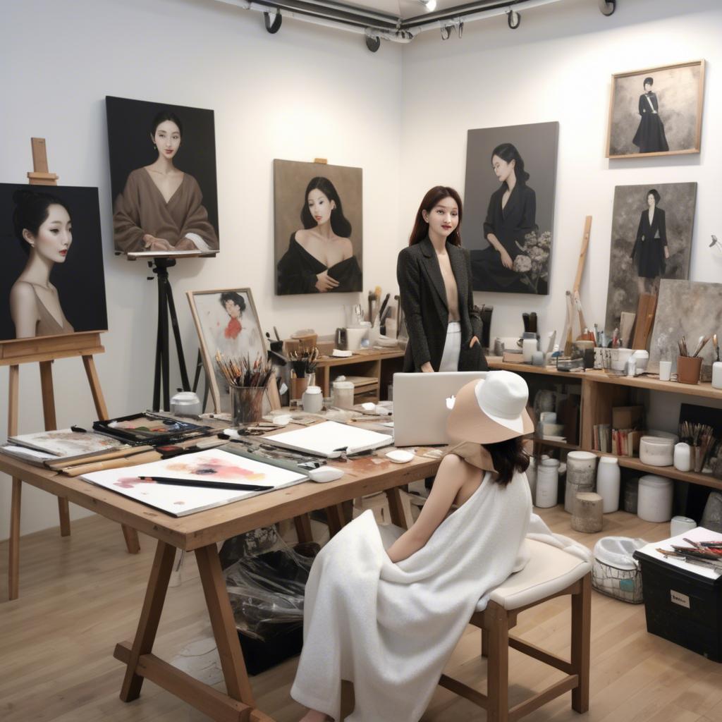 A stunning image of korean artist in a chic studio.