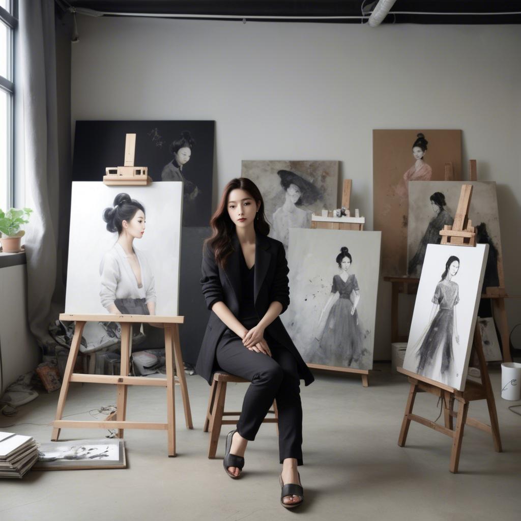 A stunning image of korean artist in a chic studio.
