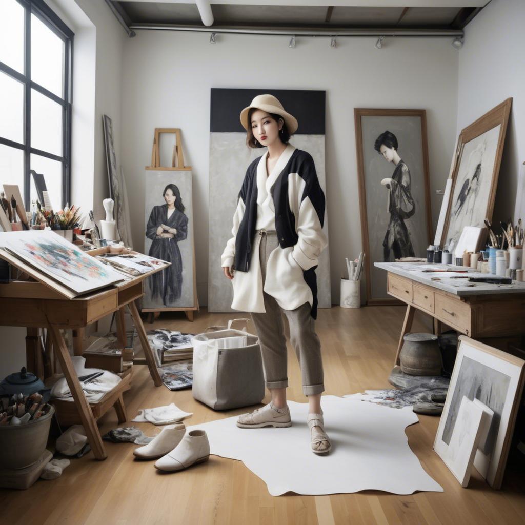 A stunning image of korean artist in a chic studio.