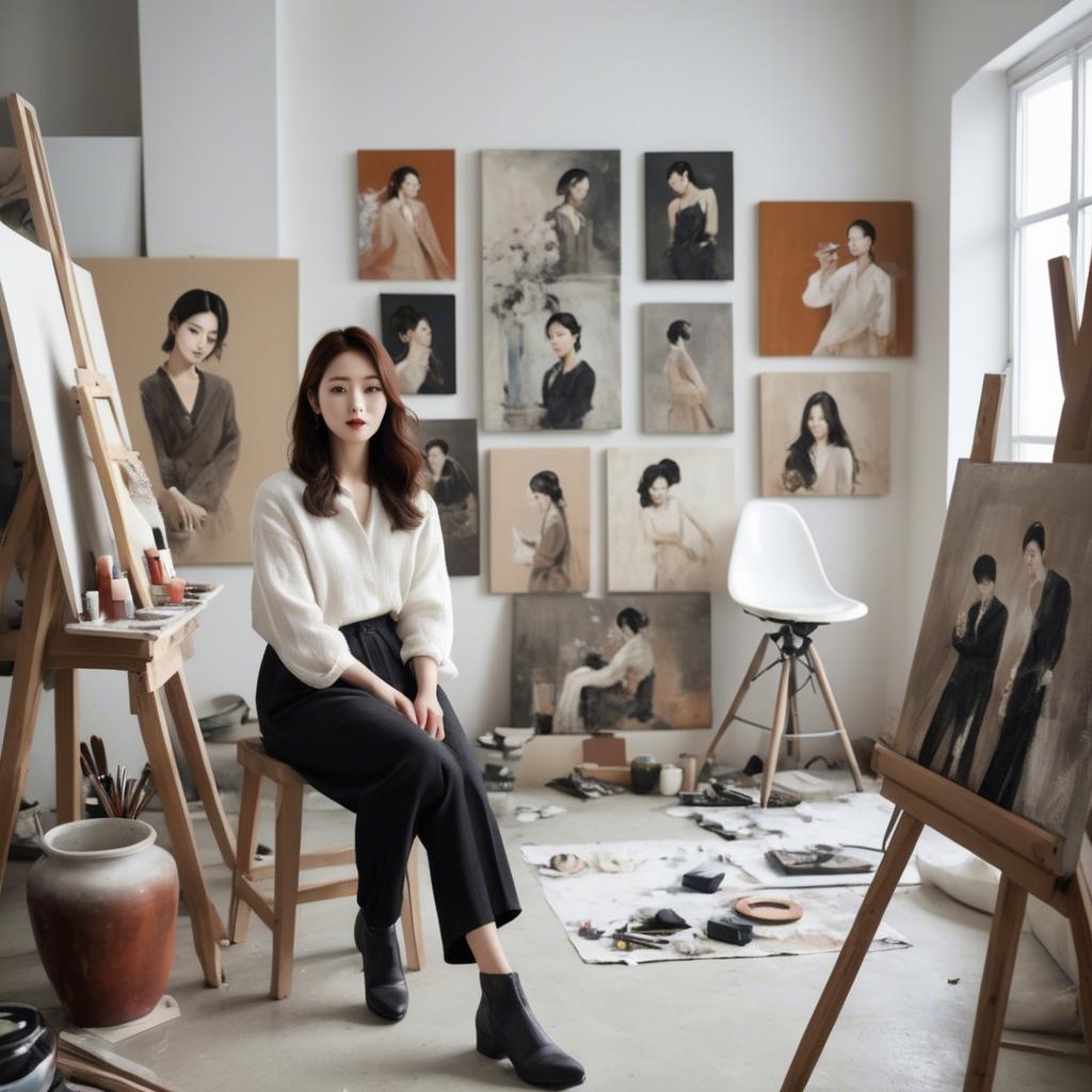 A stunning image of korean artist in a chic studio.