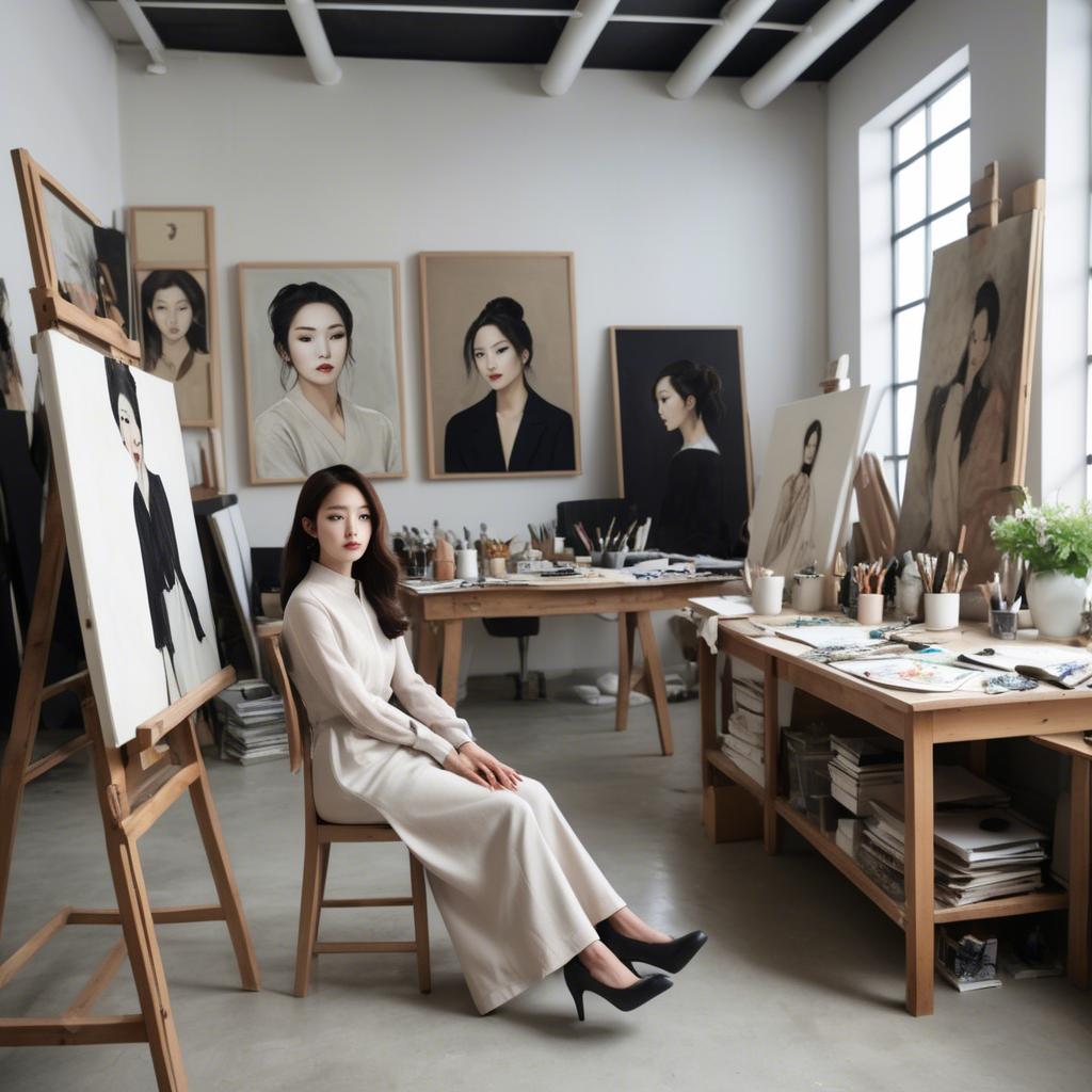 A stunning image of korean artist in a chic studio.