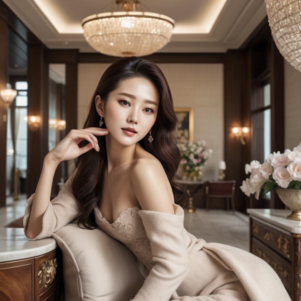 A stunning image of korean beauty in luxurious surroundings.