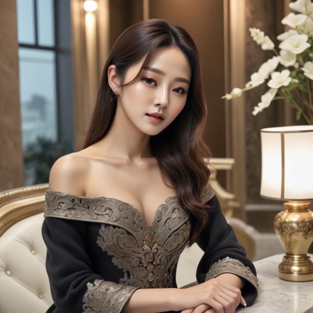 A stunning image of korean beauty in luxurious surroundings.