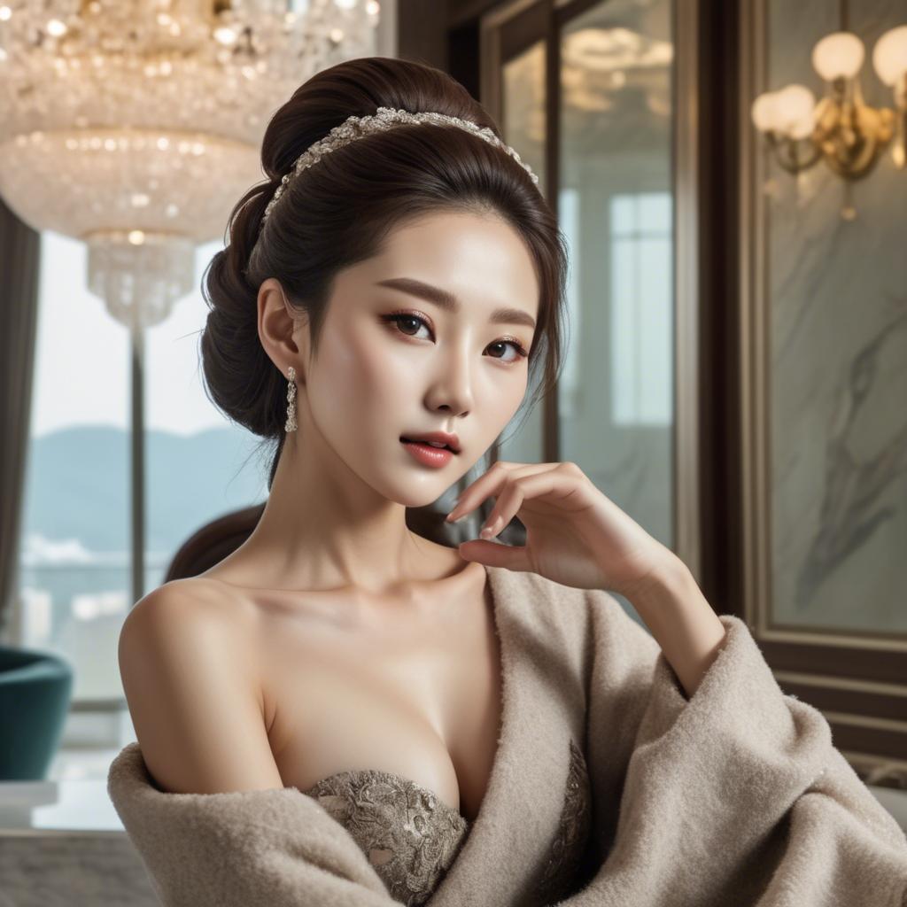 A stunning image of korean beauty in luxurious surroundings.