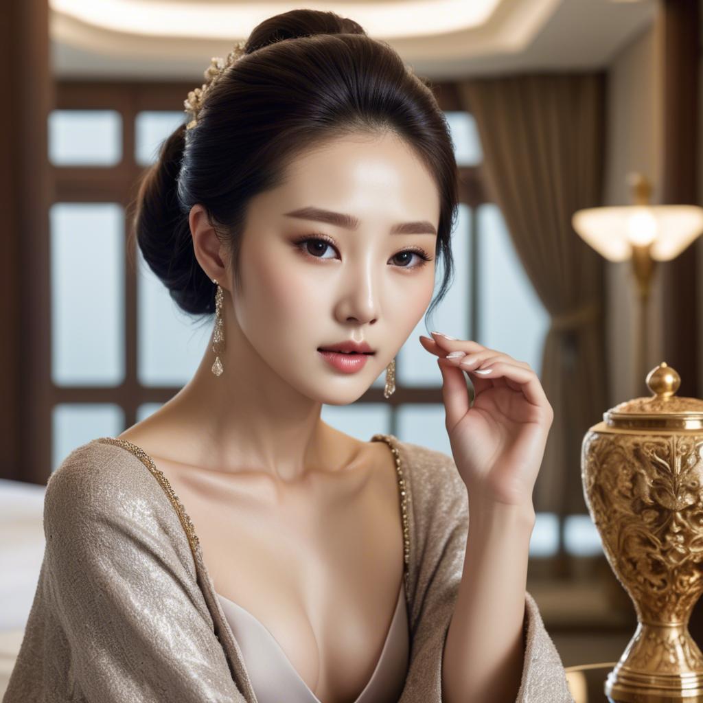 A stunning image of korean beauty in luxurious surroundings.