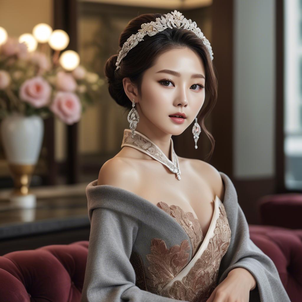 A stunning image of korean beauty in luxurious surroundings.