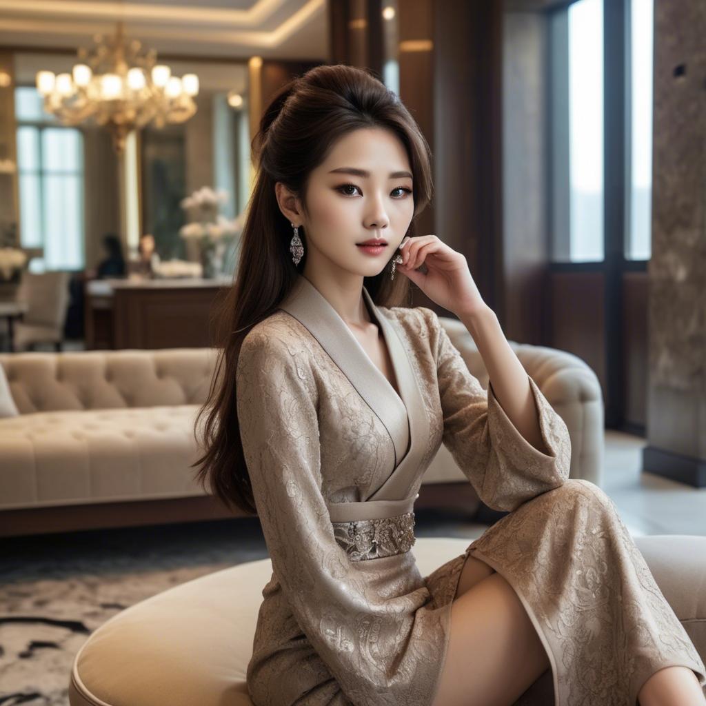 A stunning image of korean beauty in luxurious surroundings.