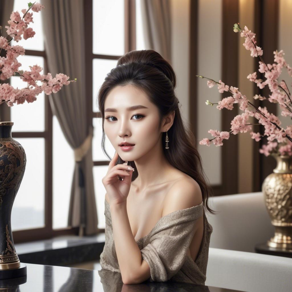 A stunning image of korean beauty in luxurious surroundings.