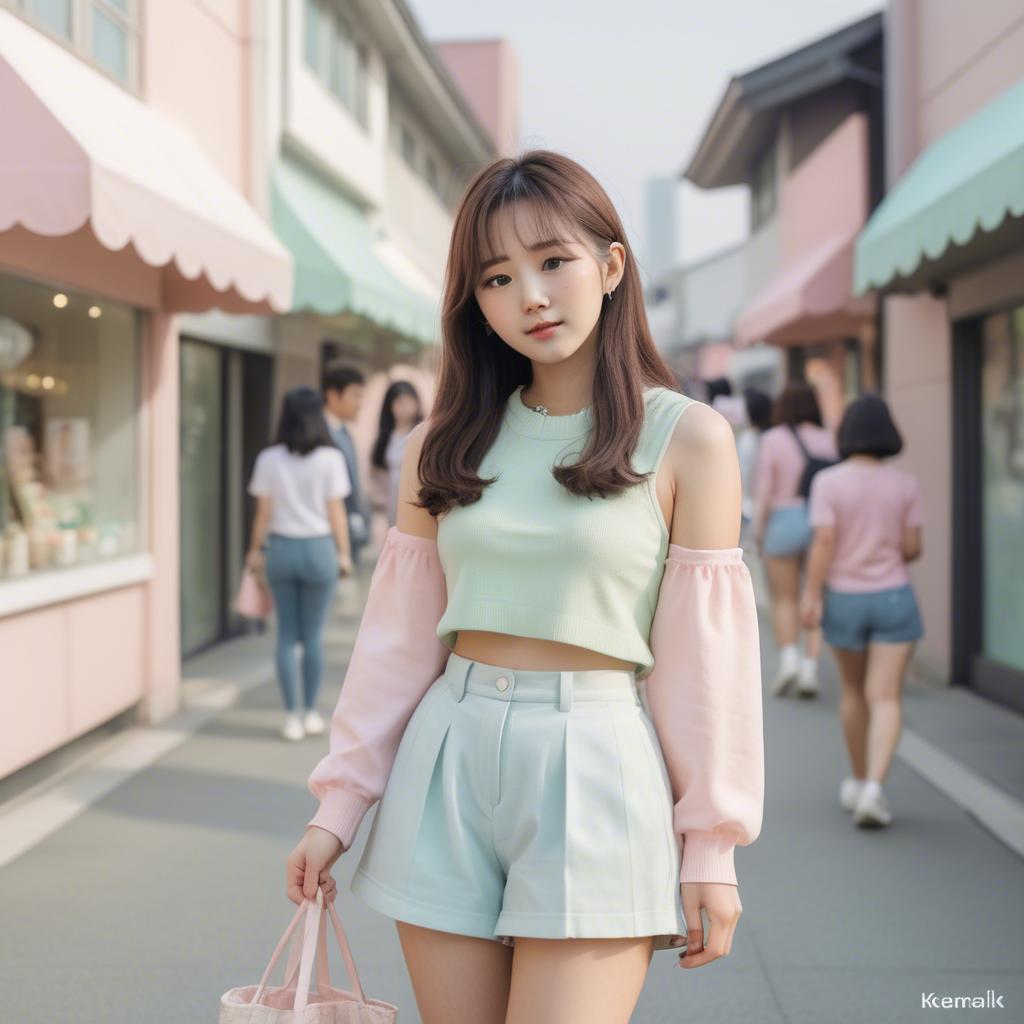 A stunning image of korean girl in a cute pastel outfit.