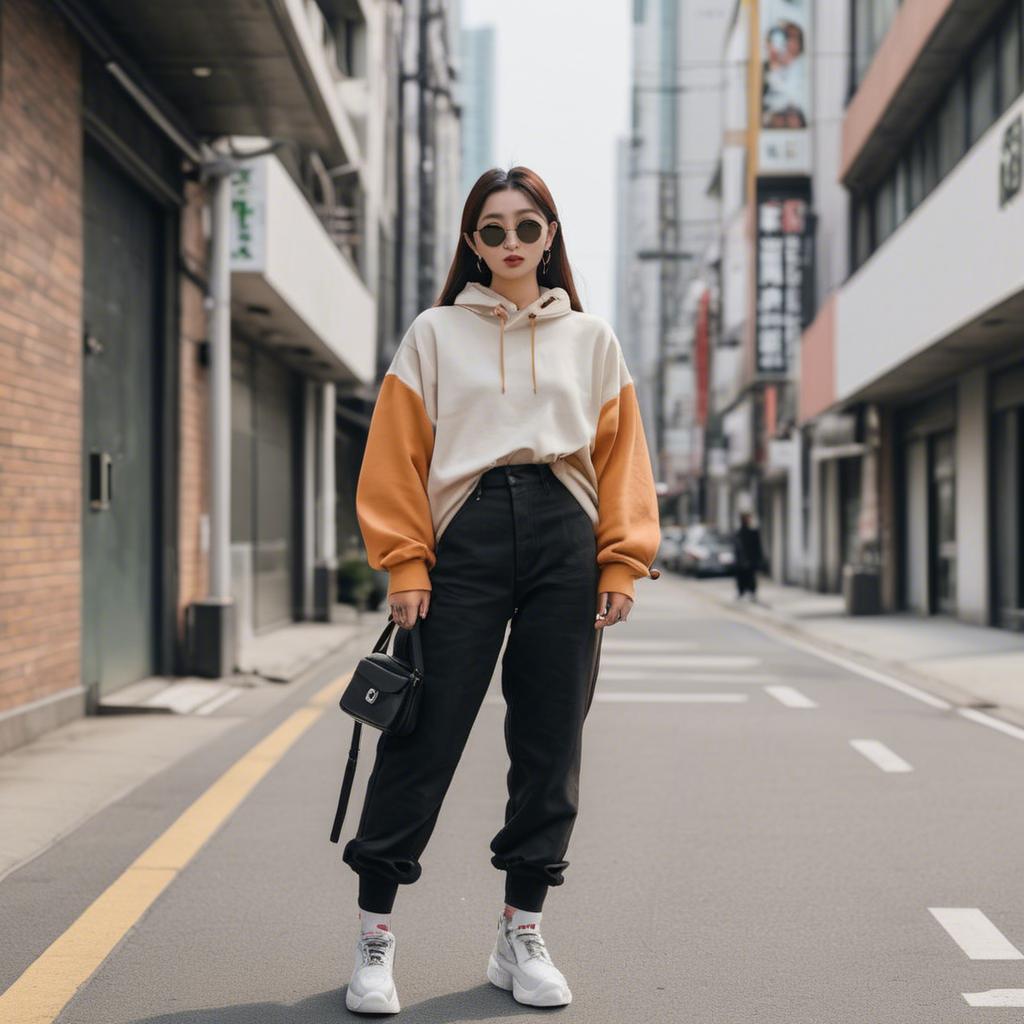 A stunning image of korean influencer with streetwear style.