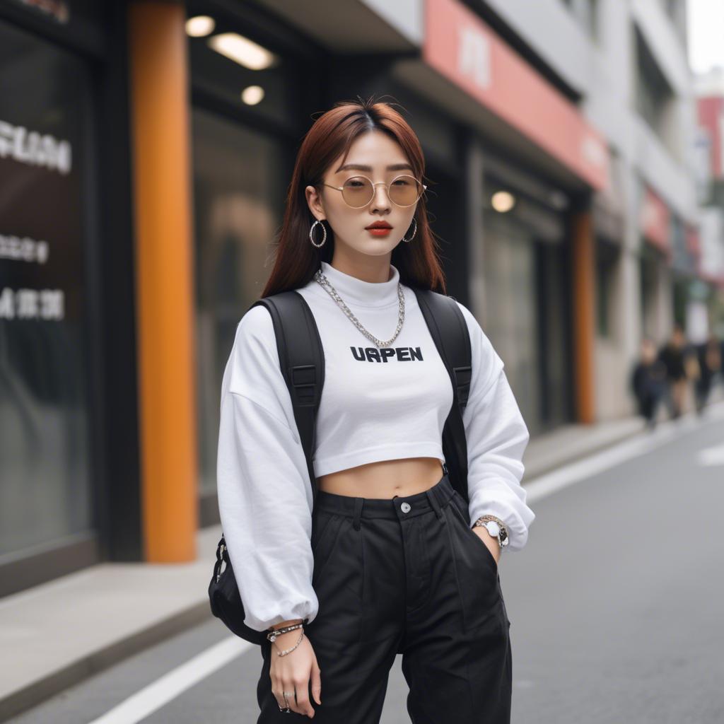 A stunning image of korean influencer with streetwear style.