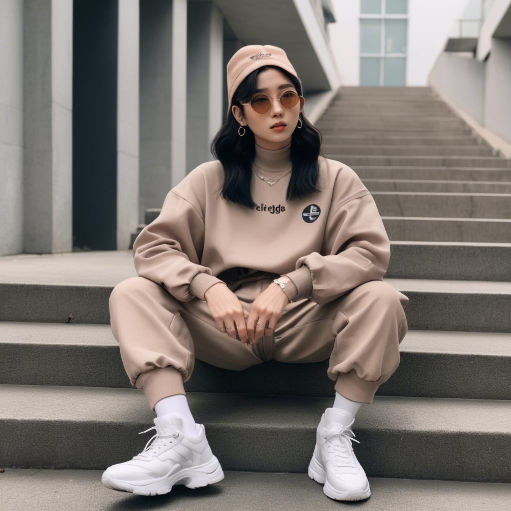 A stunning image of korean influencer with streetwear style.