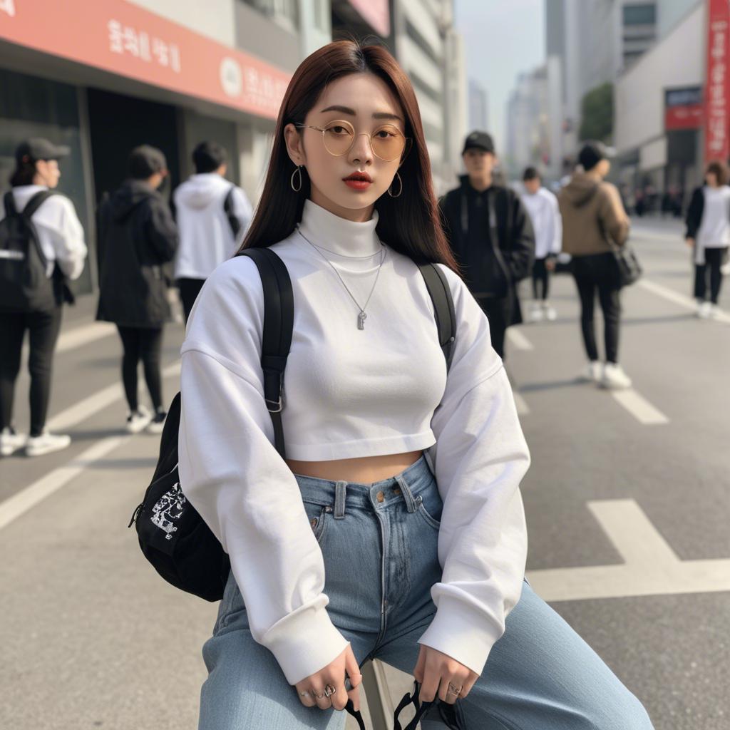 A stunning image of korean influencer with streetwear style.