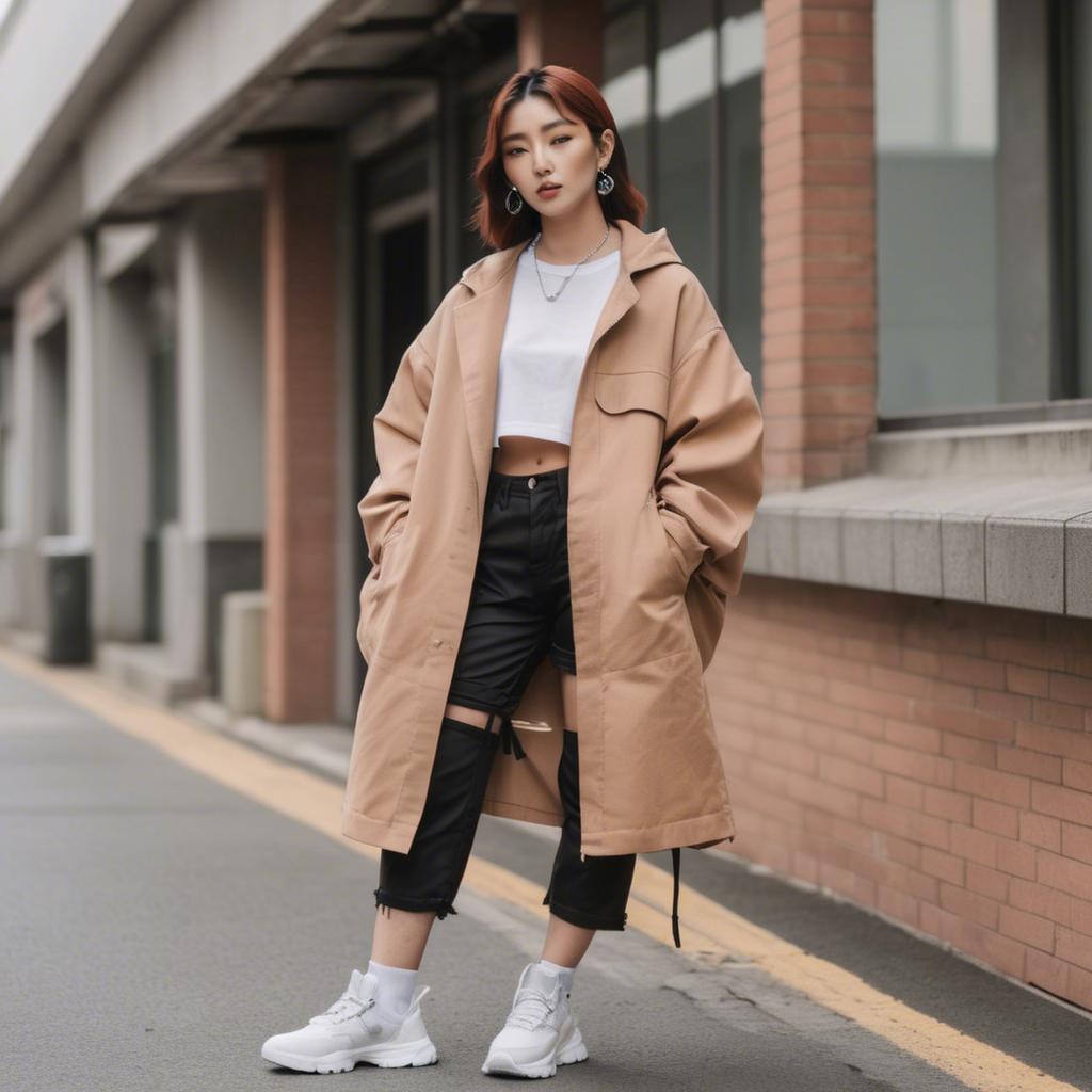 A stunning image of korean influencer with streetwear style.