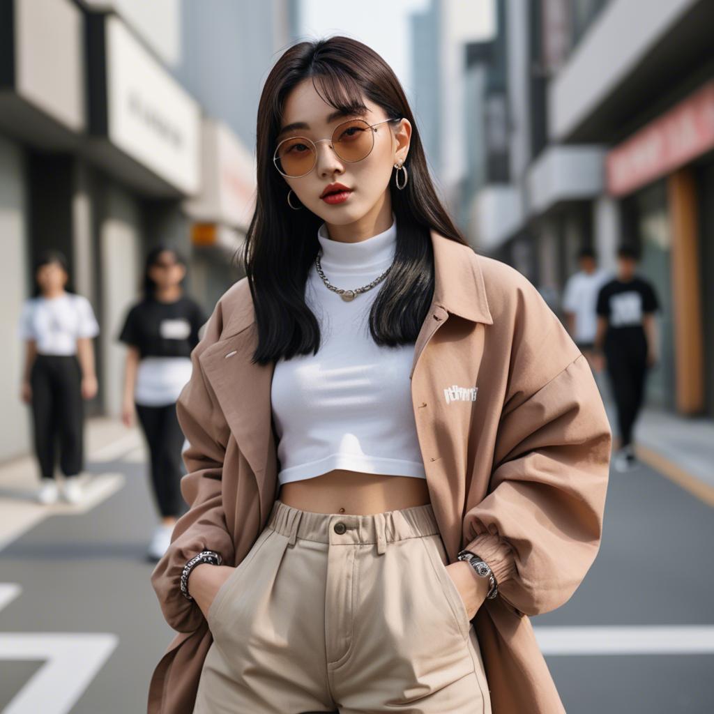 A stunning image of korean influencer with streetwear style.